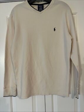 Men's Polo by Ralph Lauren V-neck waffle-knit long sleeve sleep top - LNC